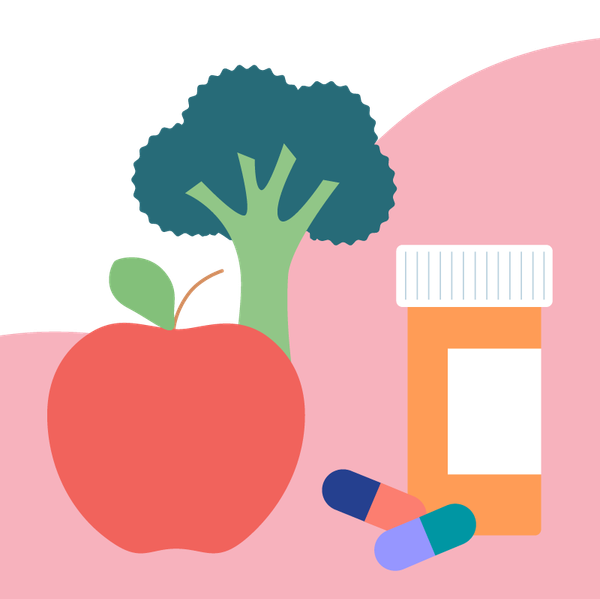 Image of fruits, vegetables and medication