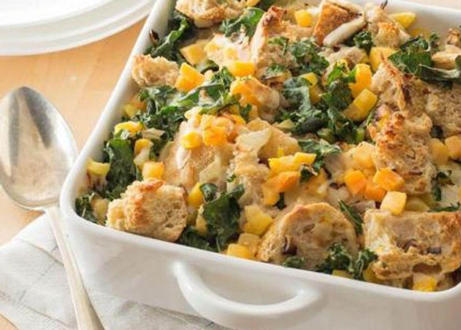 Savory Bread Pudding With Kale and Butternut Squash