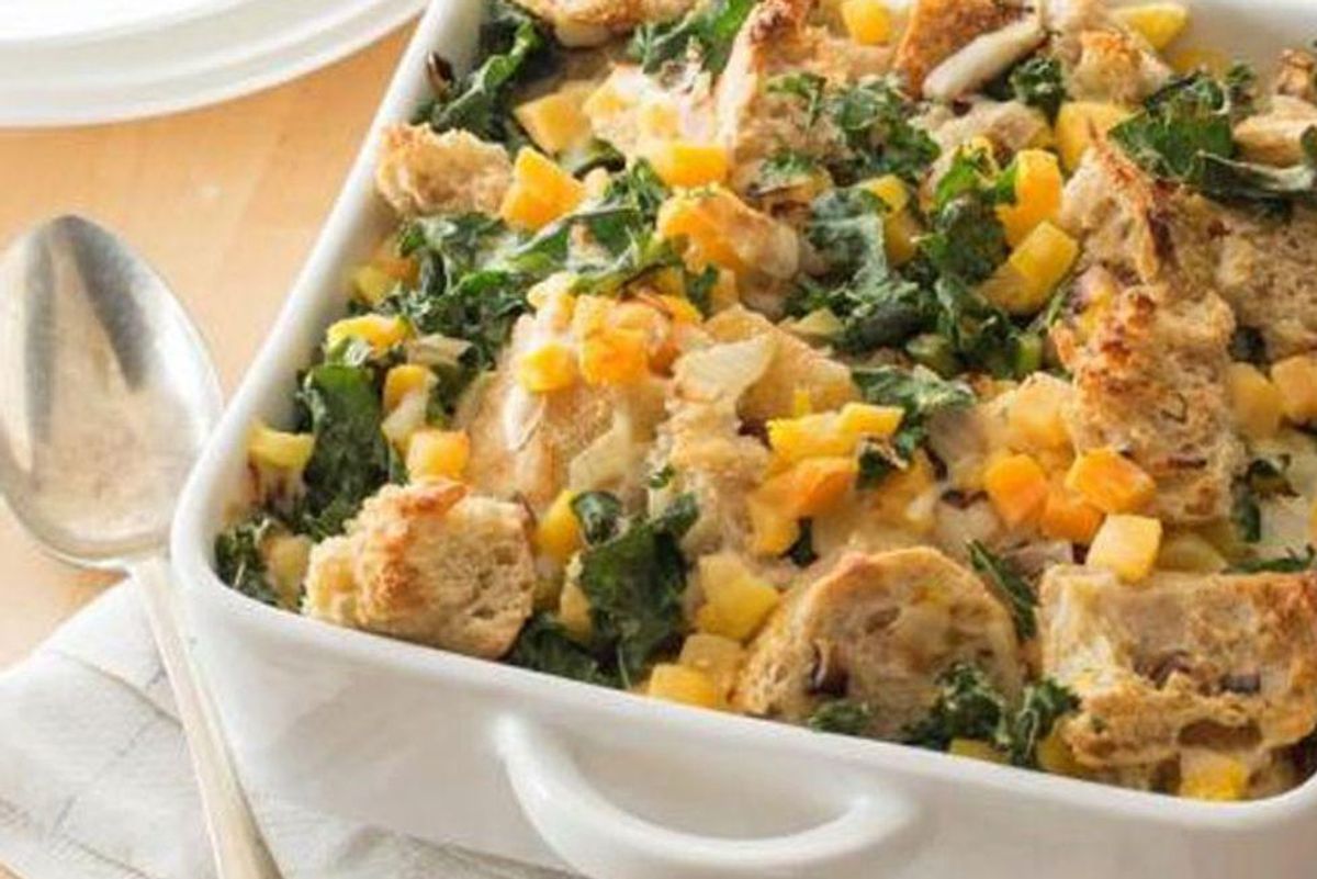 Savory Bread Pudding With Kale and Butternut Squash