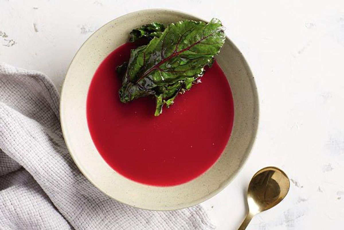 White Bean Puree With Beets and Beet Greens