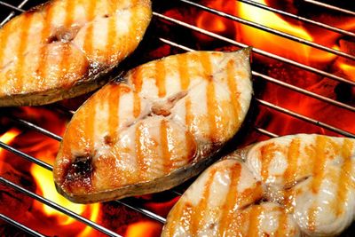 salmon steaks on the grill