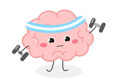Cute funny cartoon brain training with dumbbells