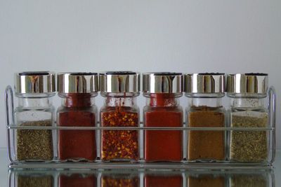Spice rack full of different herbs and spices