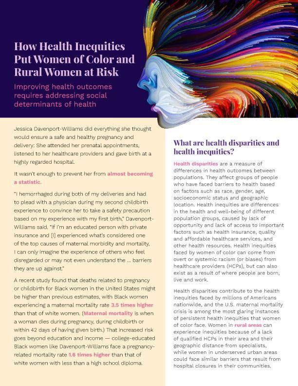 Infographic How Health Inequities Put Women of Color and Rural Women at Risk. Click the image to open the PDF