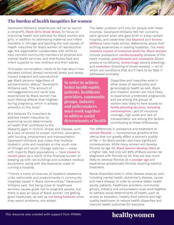 Infographic How Health Inequities Put Women of Color and Rural Women at Risk. Click the image to open the PDF