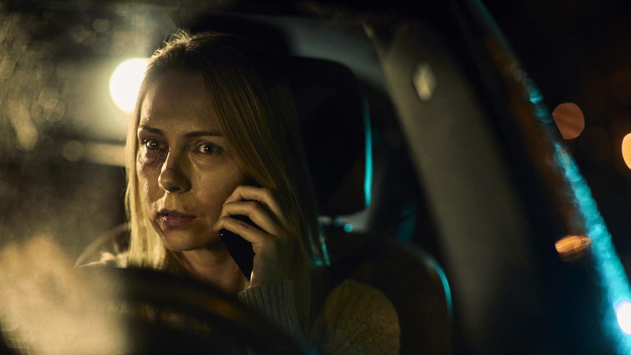 Injured woman talking on the phone