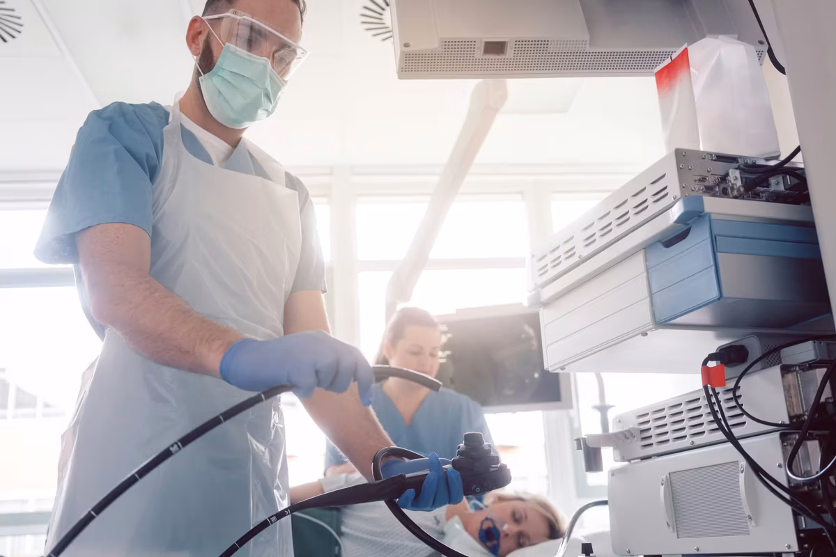 internist doctors during stomach examination