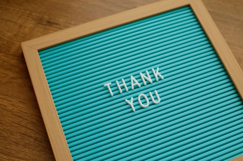 Letterboard saying "thank you"