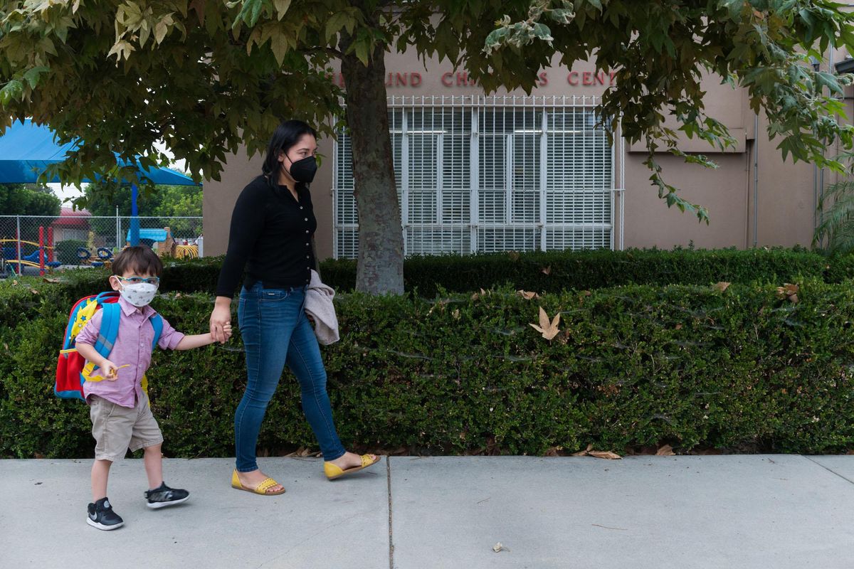 Martha Manzo drops off son Christopher at his school,
