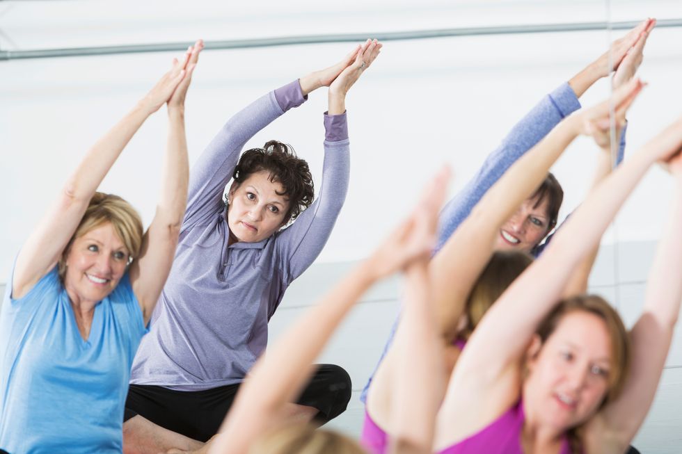 Mature women in exercise class