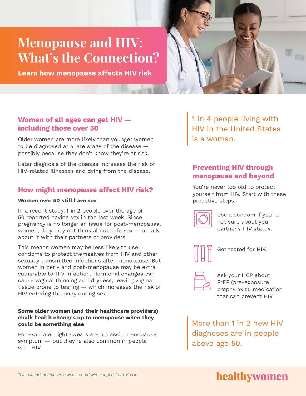 Menopause and HIV: What\u2019s the Connection? infographic. Click to view PDF