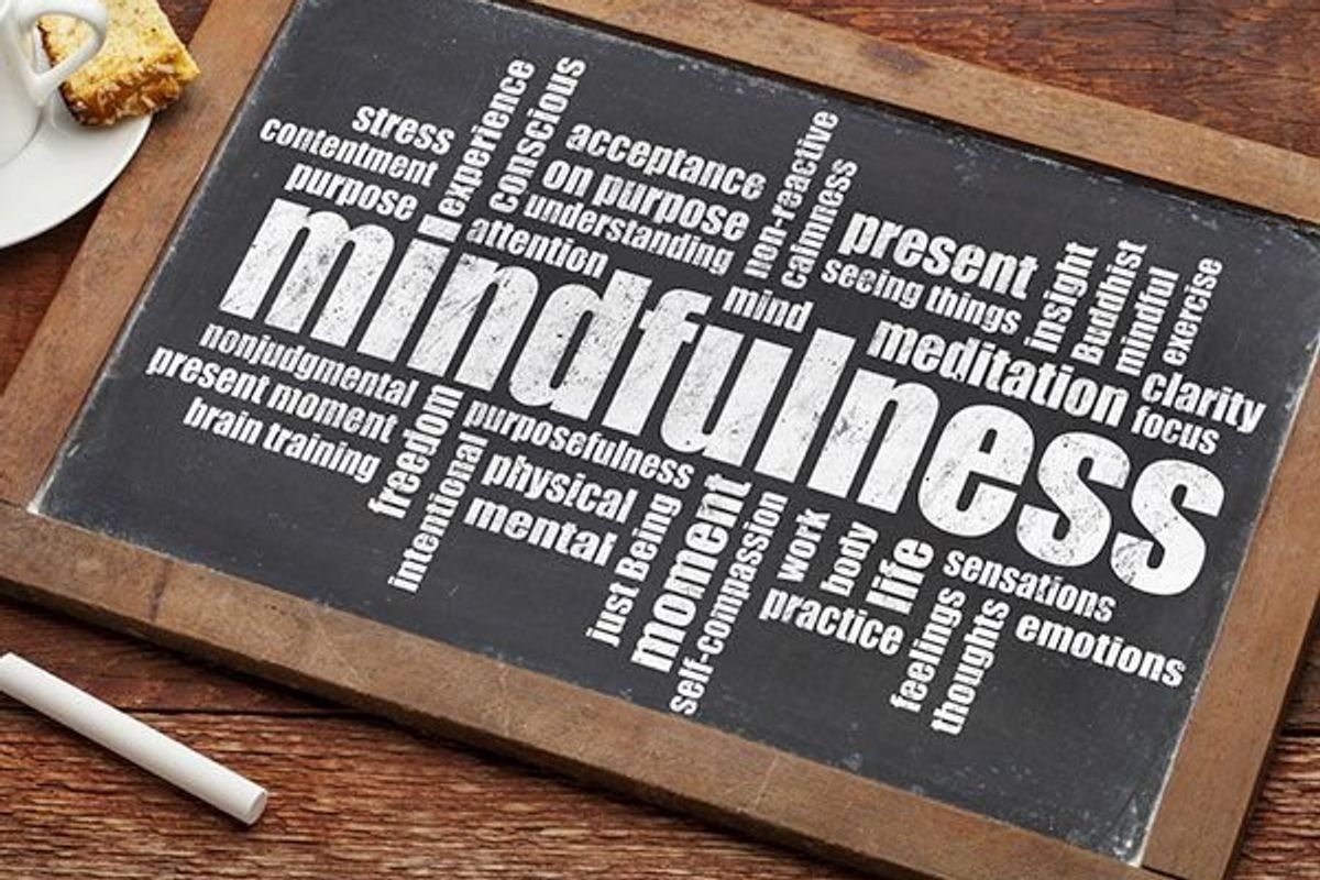 mindfulness word cloud on chalkboard