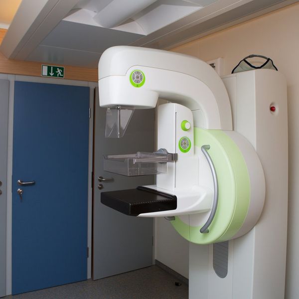 Mobile Mammography X-Ray Machine for breast cancer detection located in small bus