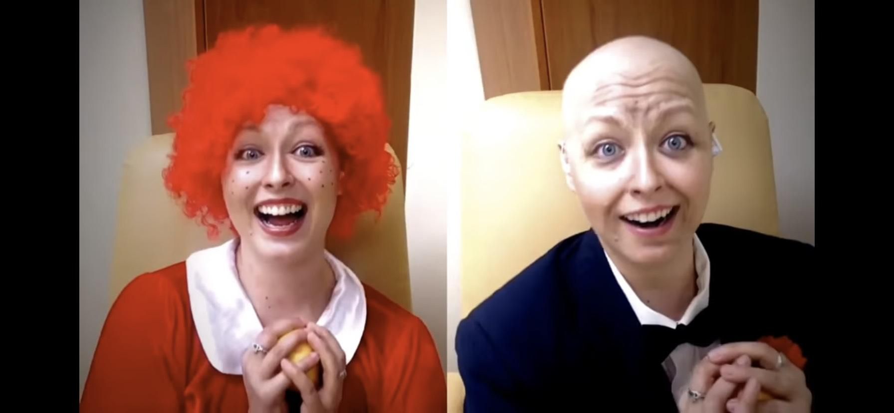 Molly plays dual roles: Annie and Daddy Warbucks during chemo, 2017