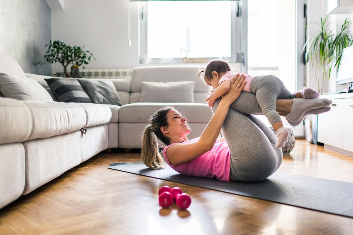 mom exercising with baby