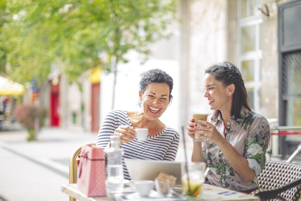 Mother and adult daughter spending time together