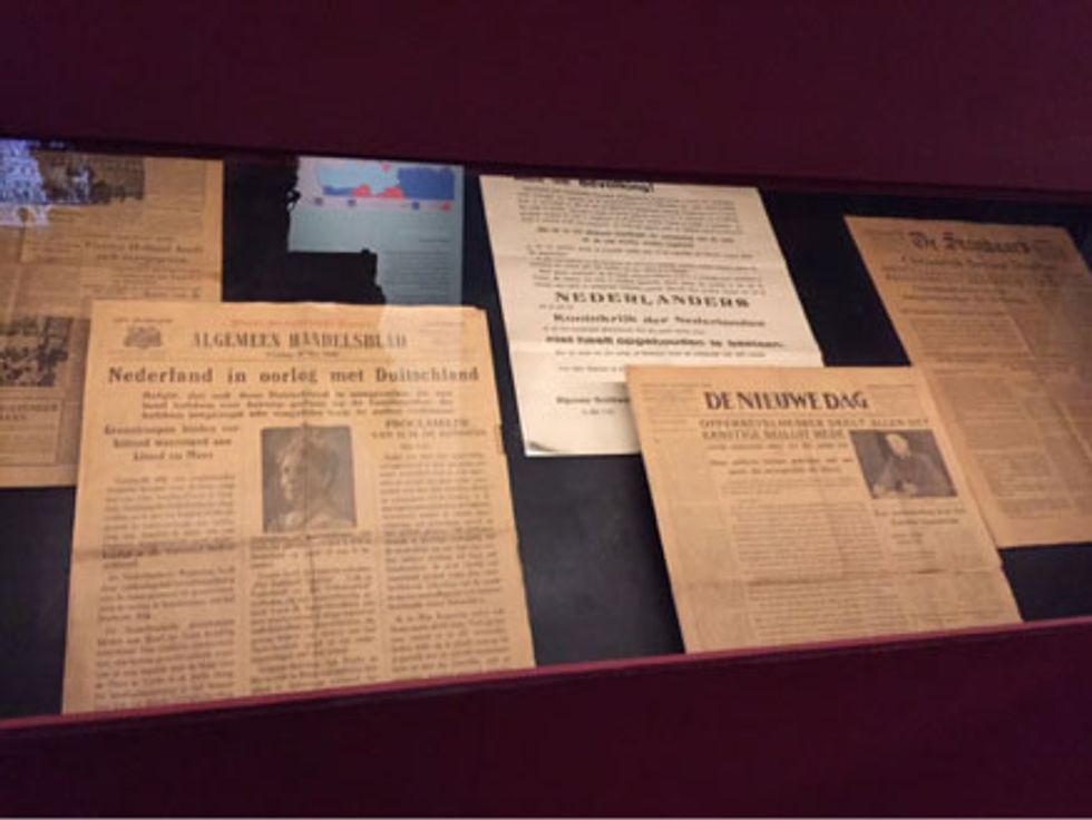 Newspapers from World War II were on display at the Dutch Resistance Museum.