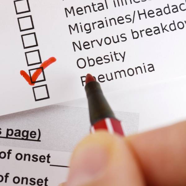 Obesity checked from a list of items with a red pen