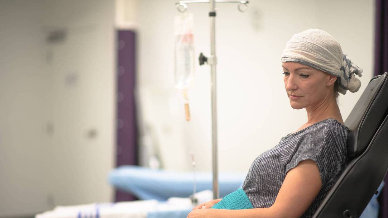 Oncology Patient Rests While Receiving Intravenous Chemotherapy