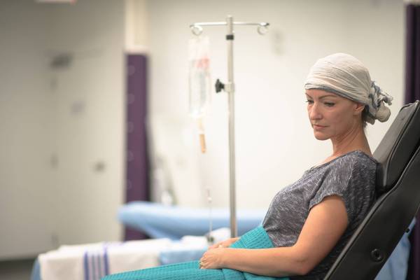 Oncology Patient Rests While Receiving Intravenous Chemotherapy