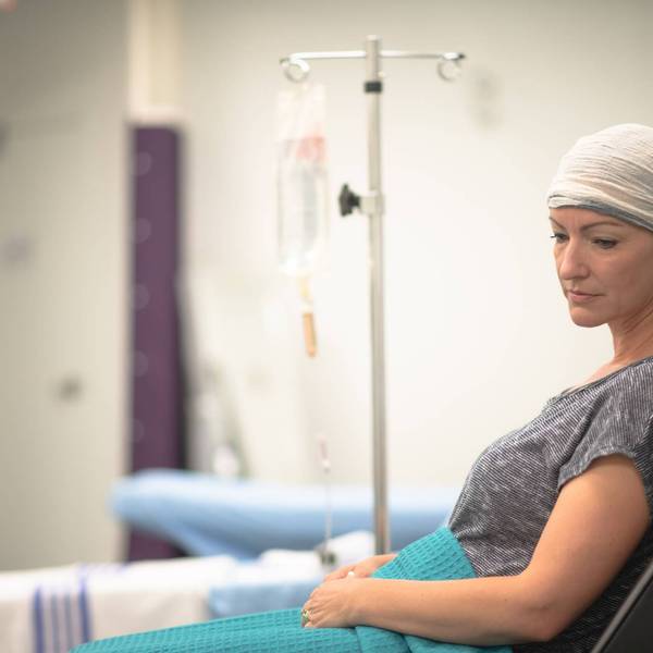 Oncology Patient Rests While Receiving Intravenous Chemotherapy