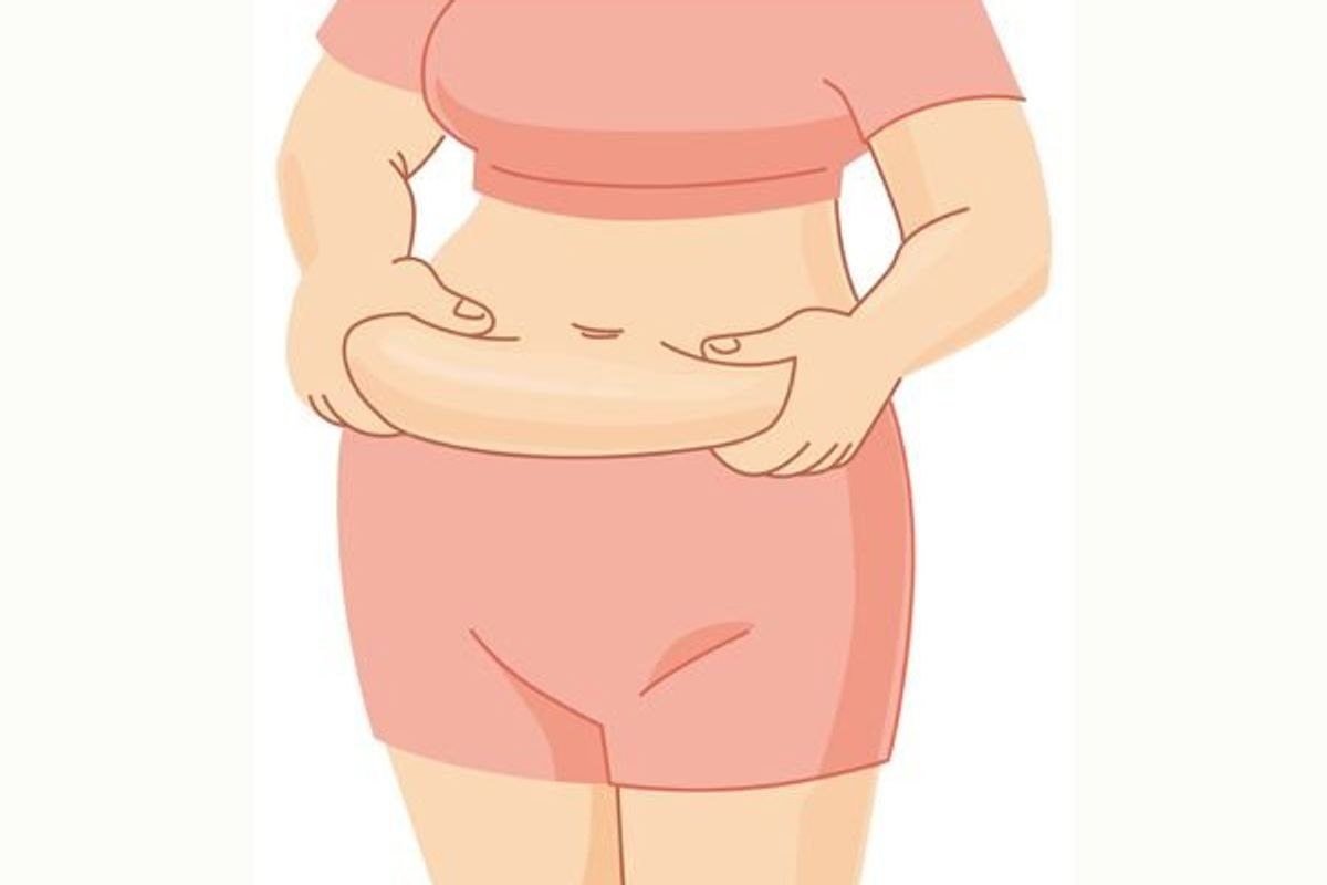 person pinching their stomach