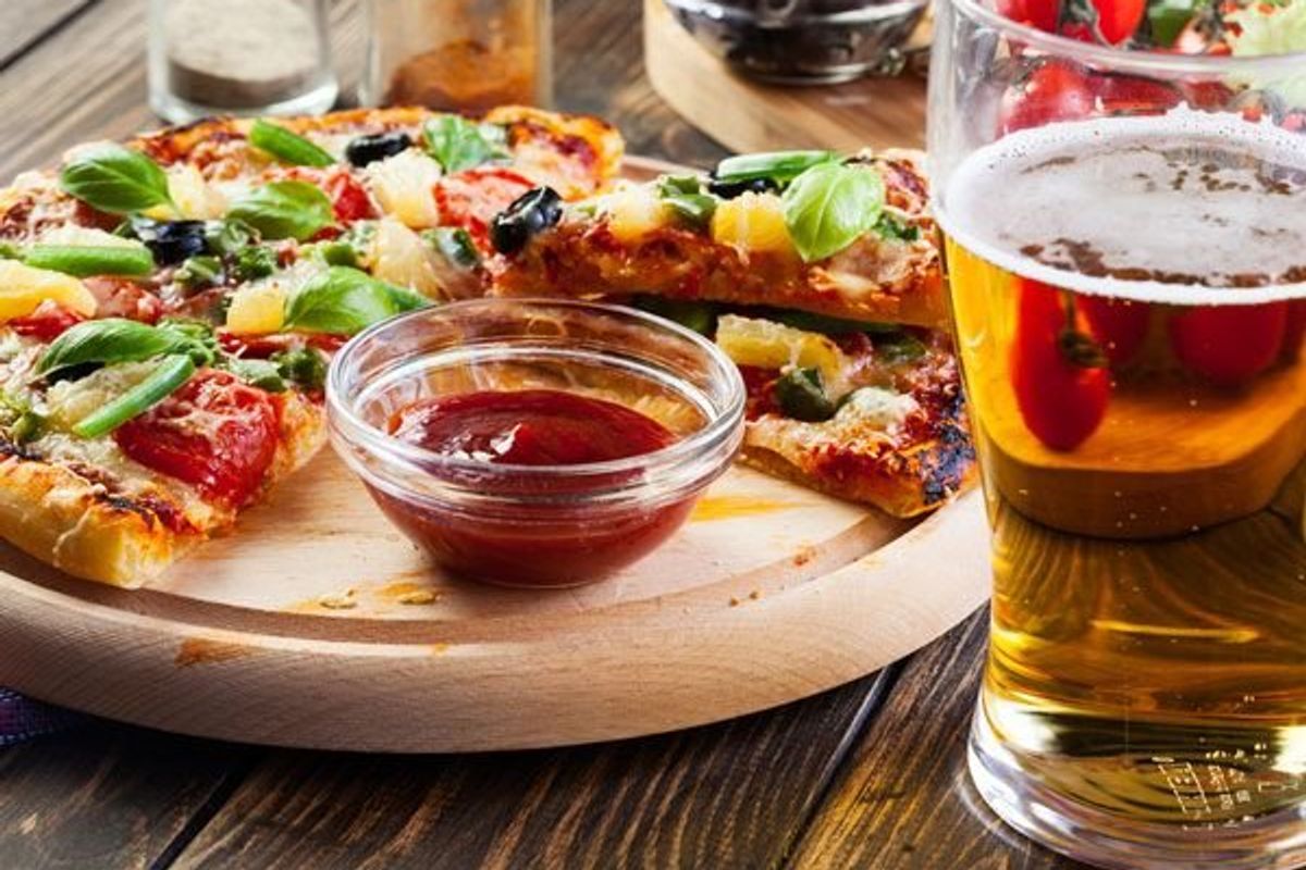pizza and a beer