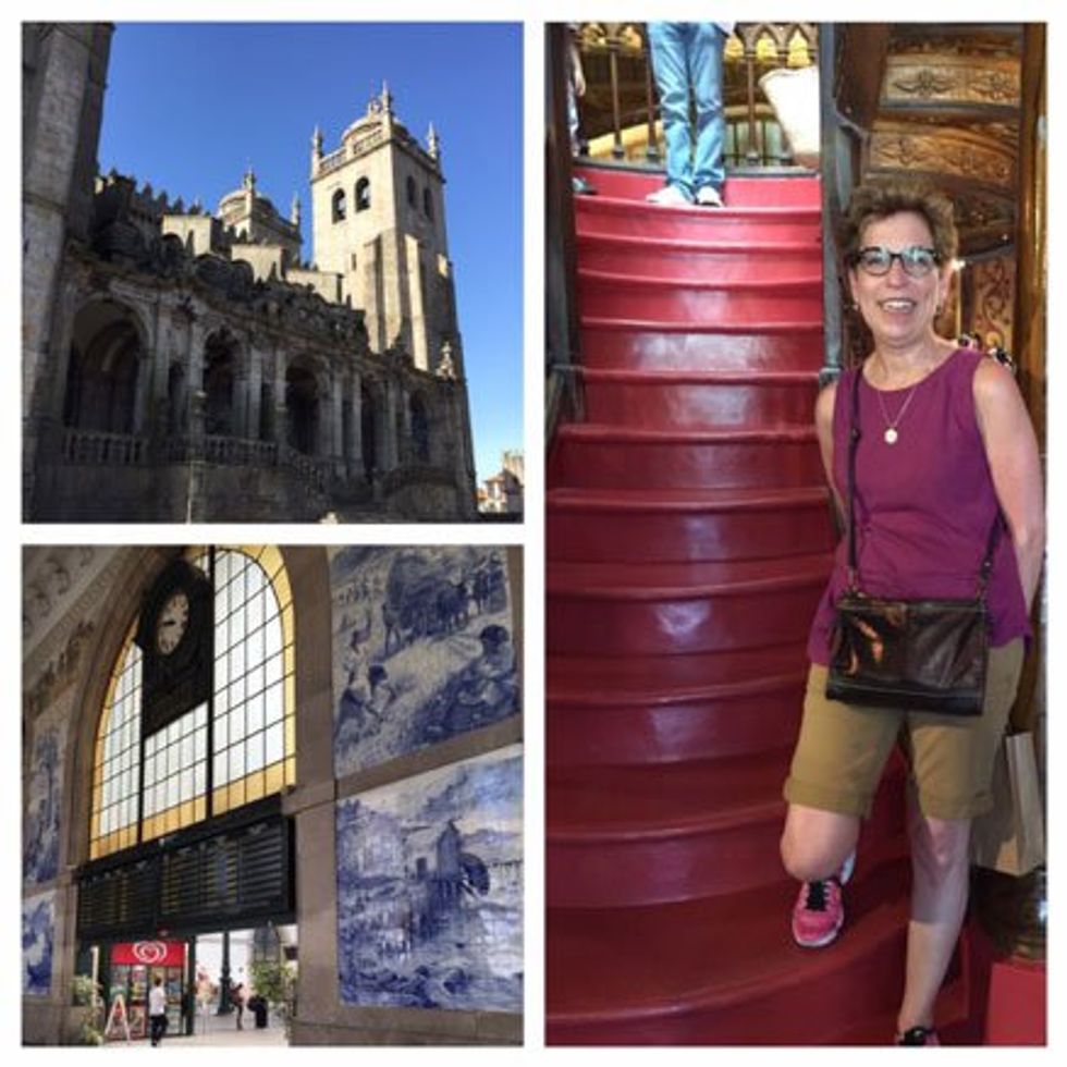 Porto places (l to r): Cathedral, Lello bookstore, train station.