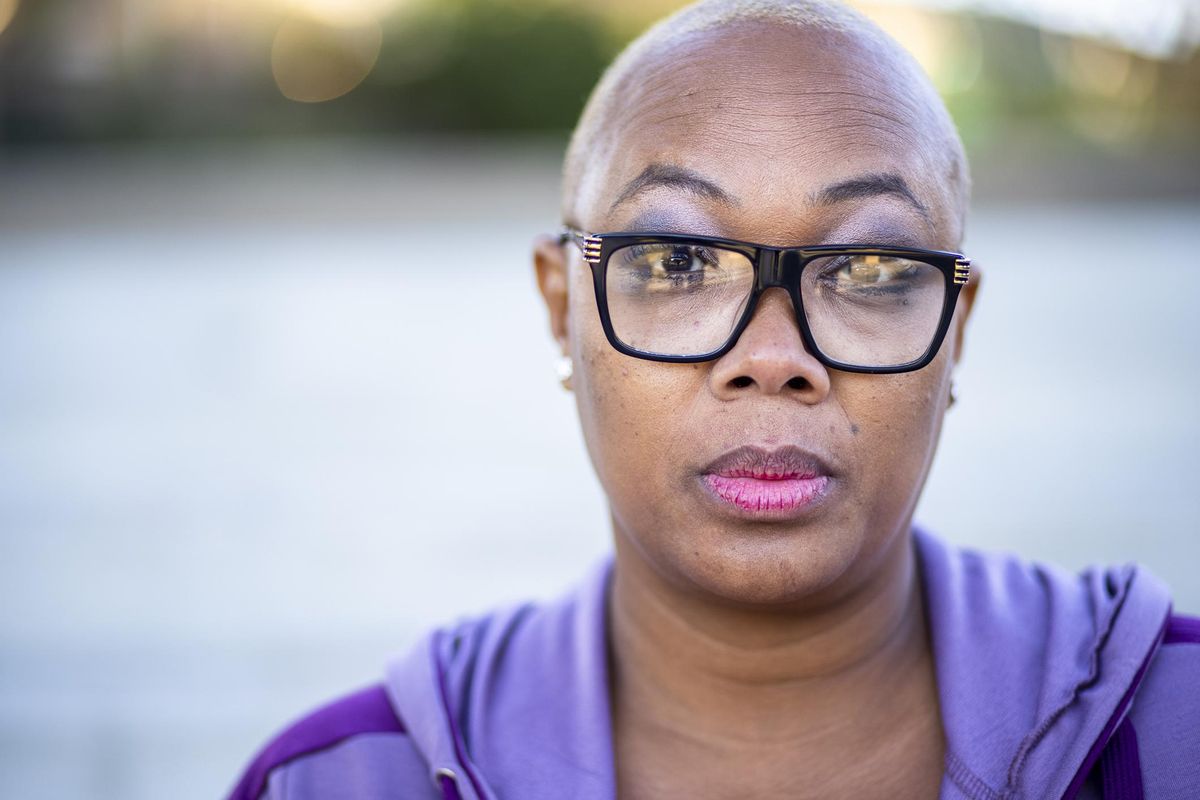 Portrait of a beautiful bald black woman