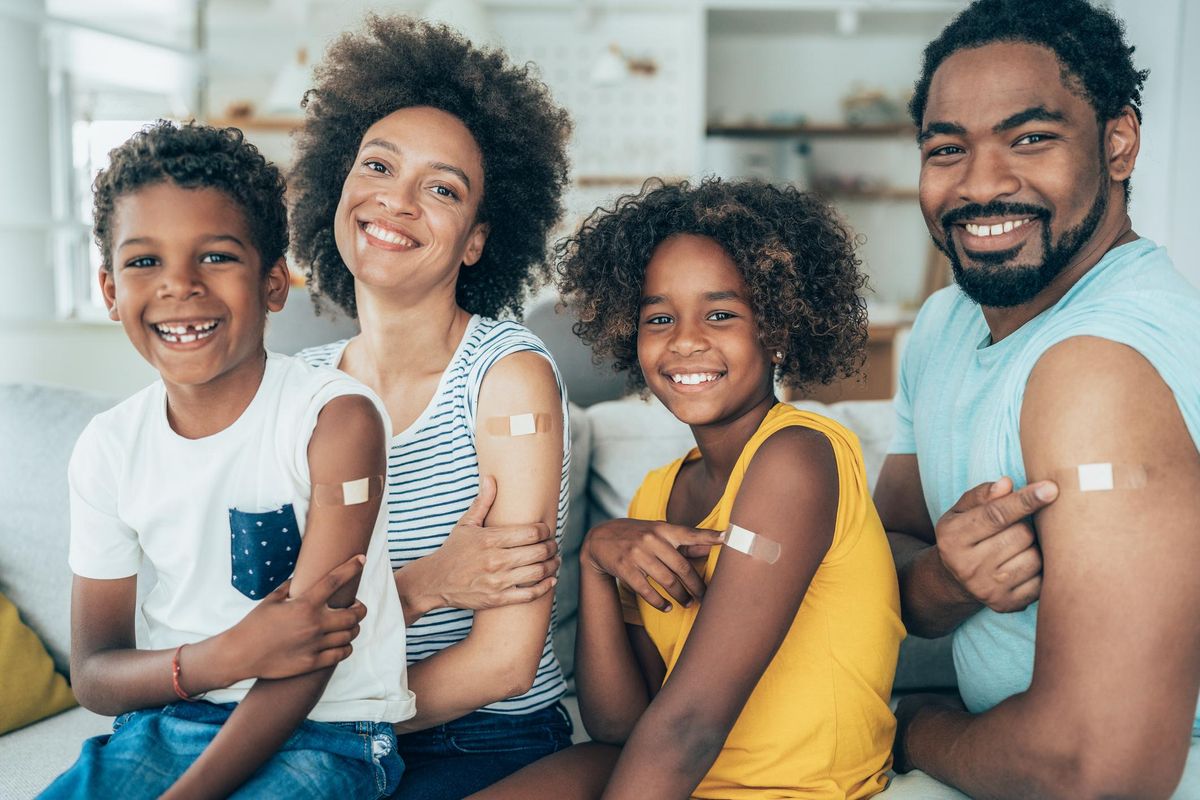 Portrait of a vaccinated family