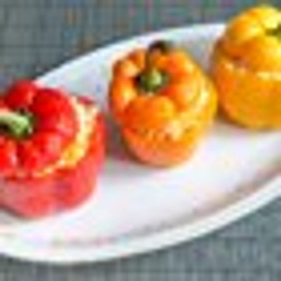 Rainbow Bell Pepper Boats With Garbanzo Beans and Kale