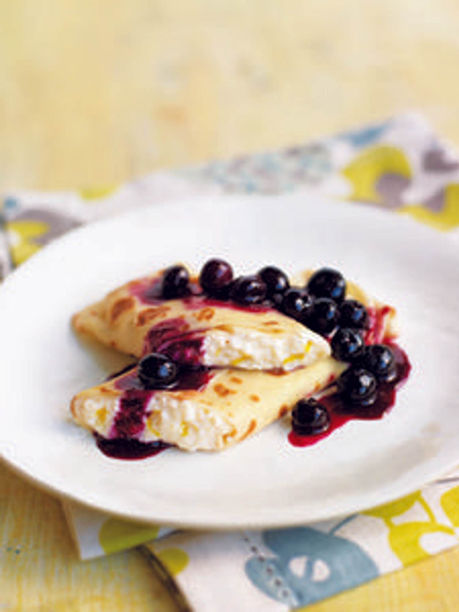 Ricotta-cheese Blintzes with Blueberry Sauce