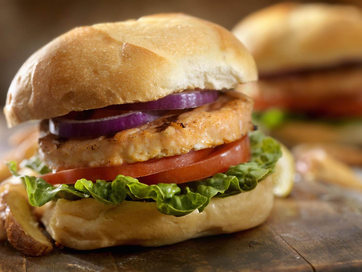 Salmon Burgers and Sweet Potato Oven Fries