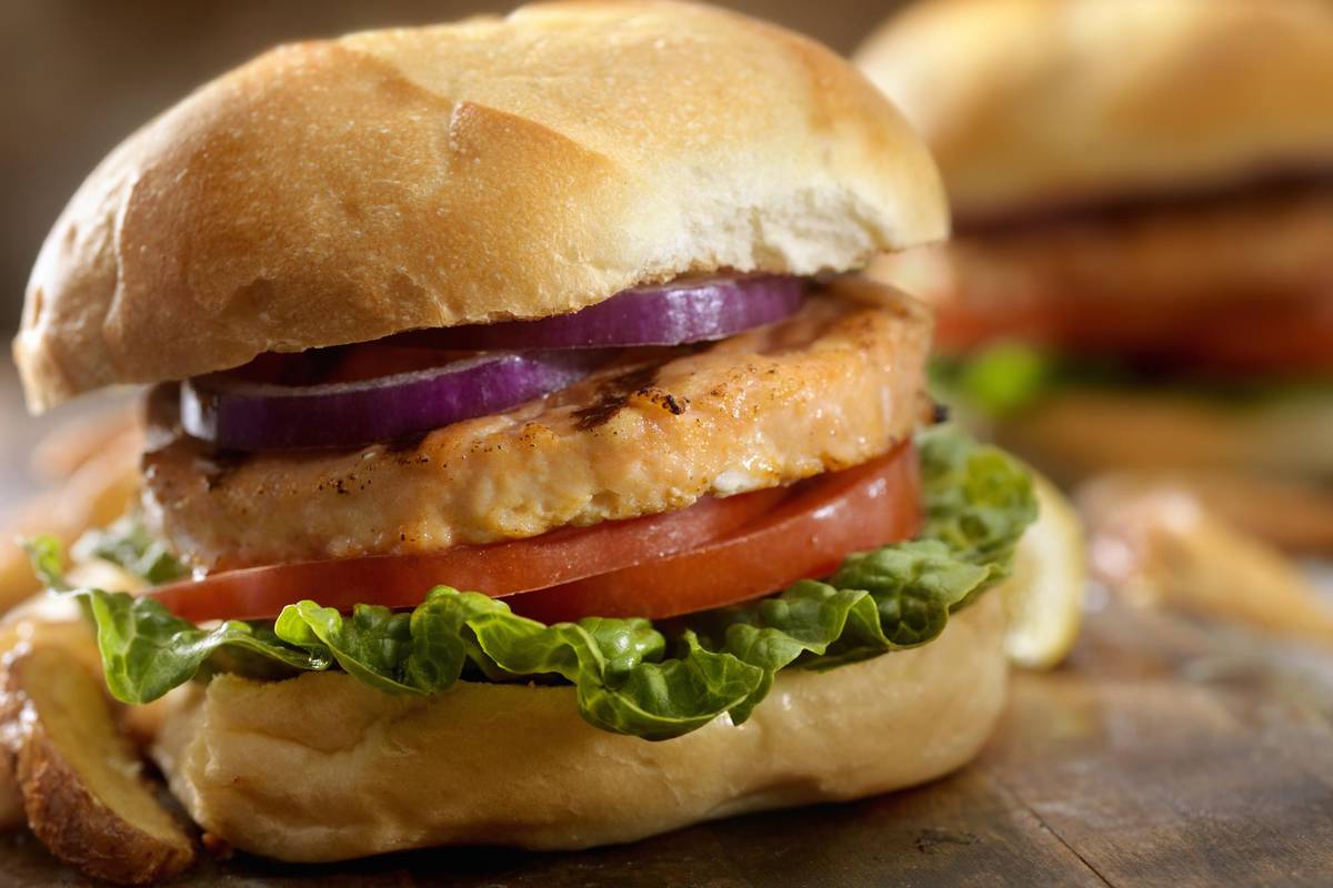 Salmon Burgers and Sweet Potato Oven Fries