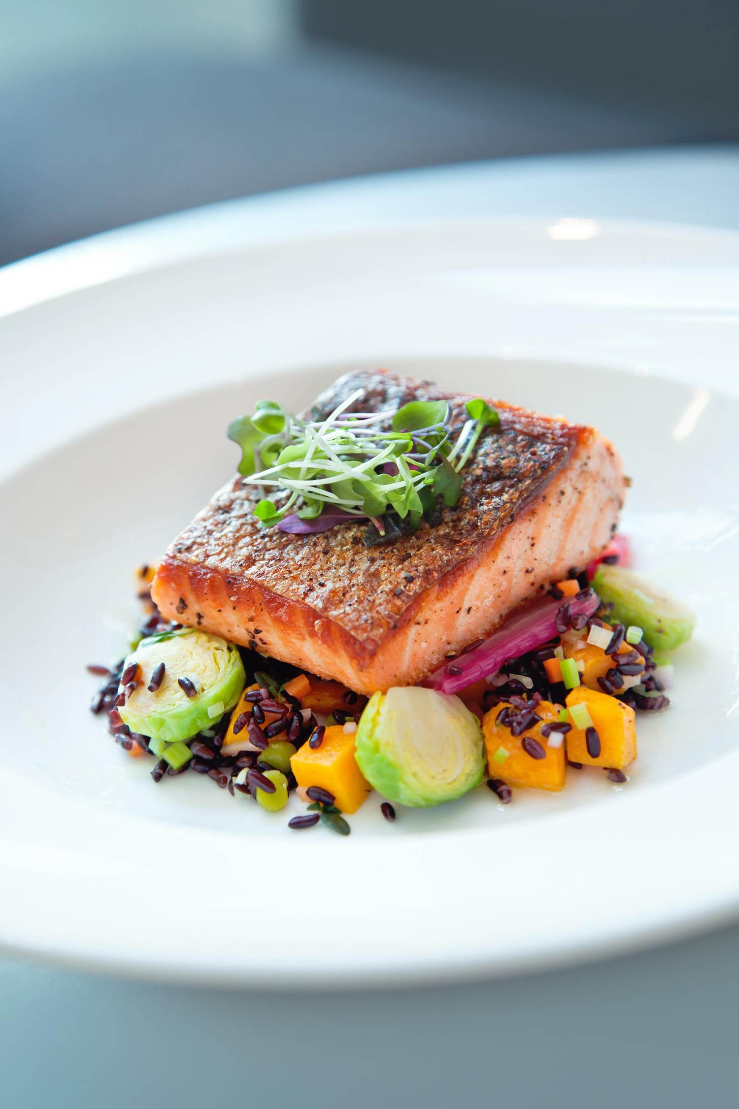 Crunchy Wasabi-Lime Salmon with Red Cabbage and Sugar Snaps