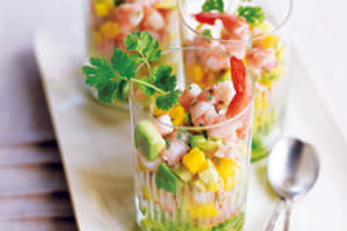 Shrimp, Avocado, and Mango Cocktail with Cilantro-lime Dressing