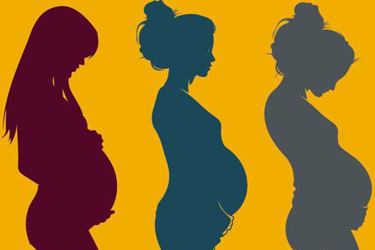 silhouette of 3 stages of pregnancy