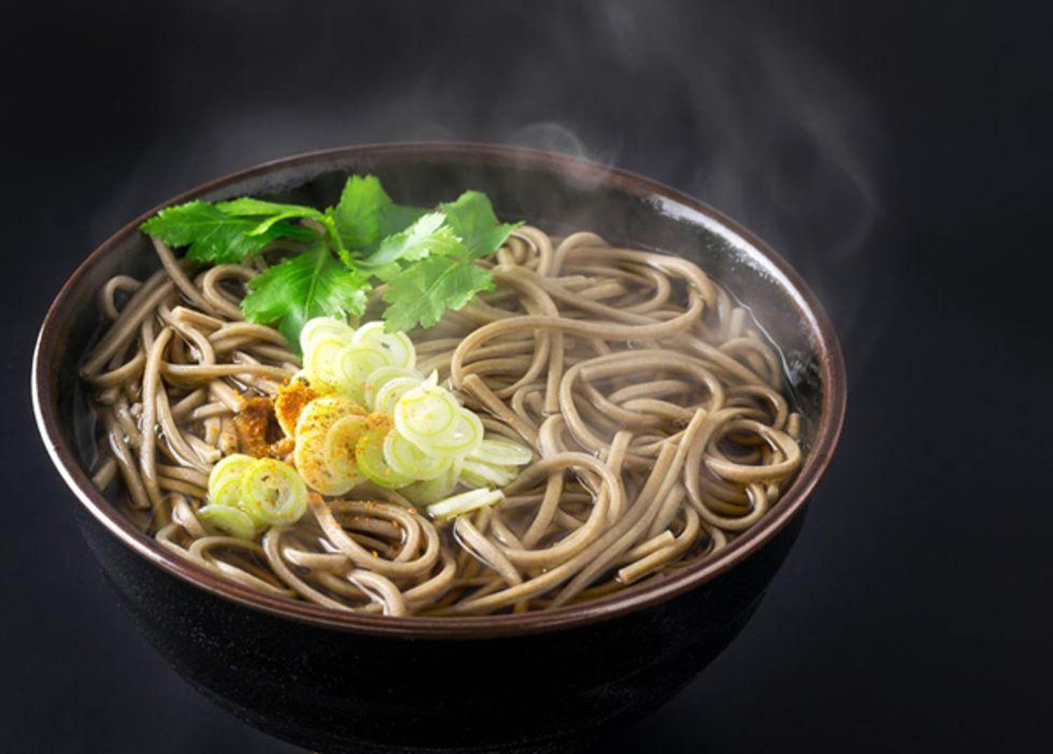 Soba Noodles Soup with Spinach and Mushrooms