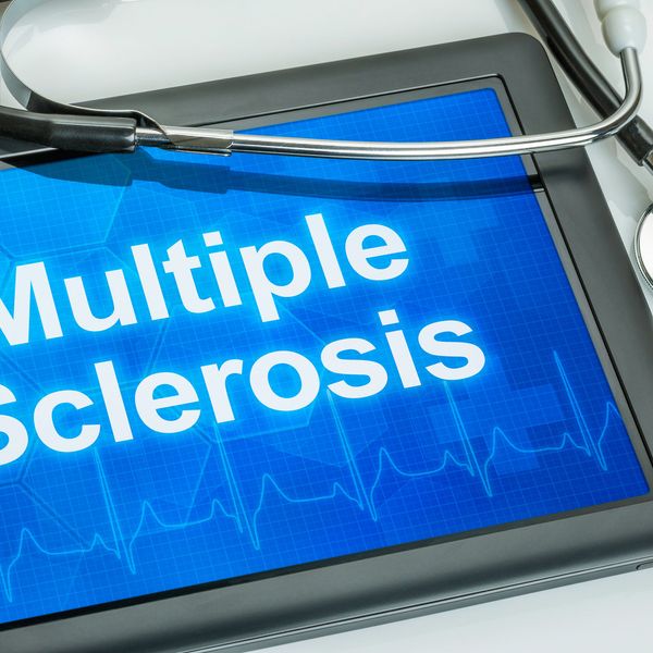 Tablet with the diagnosis multiple sclerosis on the display