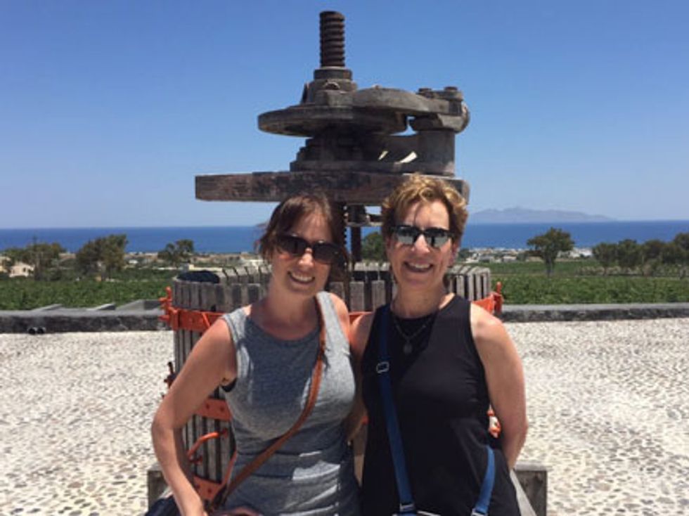 Taking time for a mother-daughter photo outside the Argyros Winery.