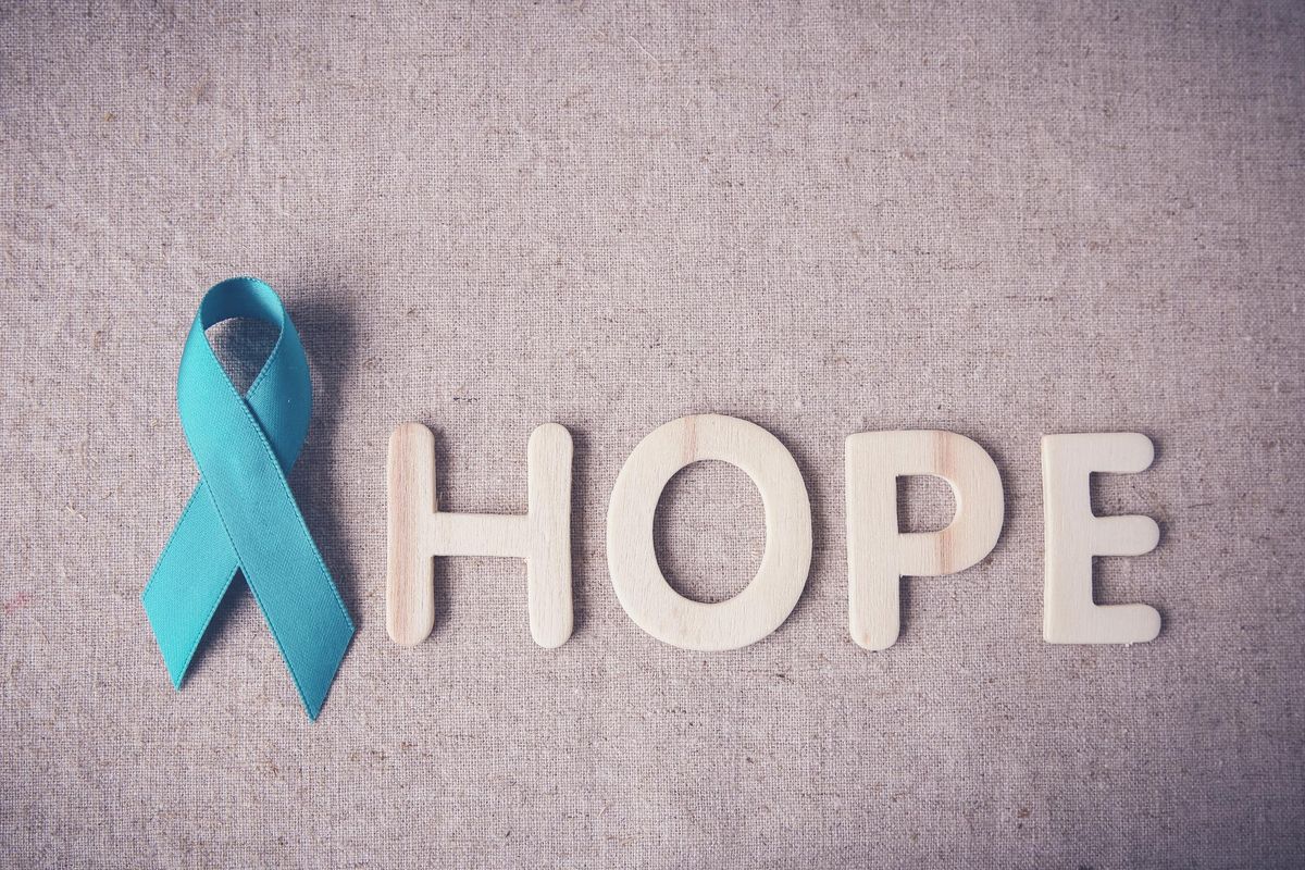 Teal Ribbon with HOPE wooden letters