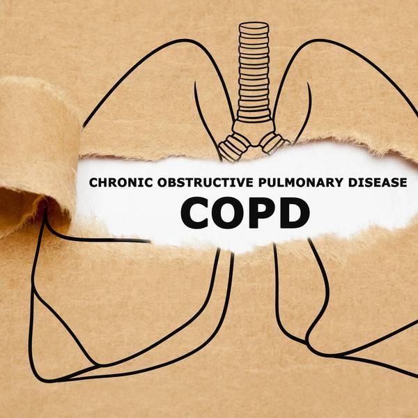 Text Chronic Obstructive Pulmonary Disease COPD appearing behind torn brown paper in human lungs drawing