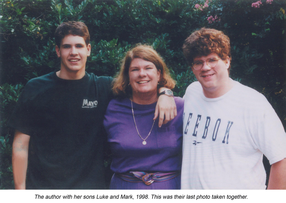 The author with her sons Luke and Mark, 1998. This was their last photo taken together.