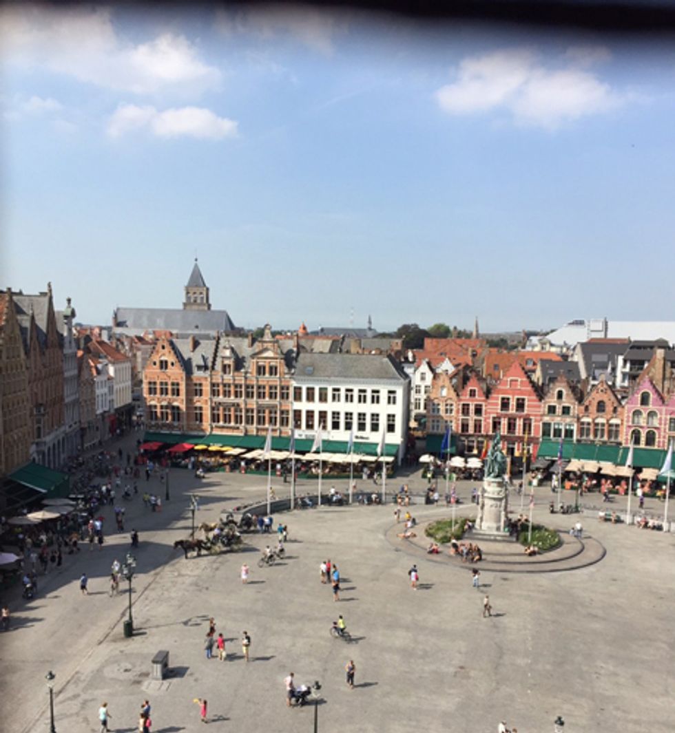 The beautiful city of Bruges as viewed from halfway up the Belfort.