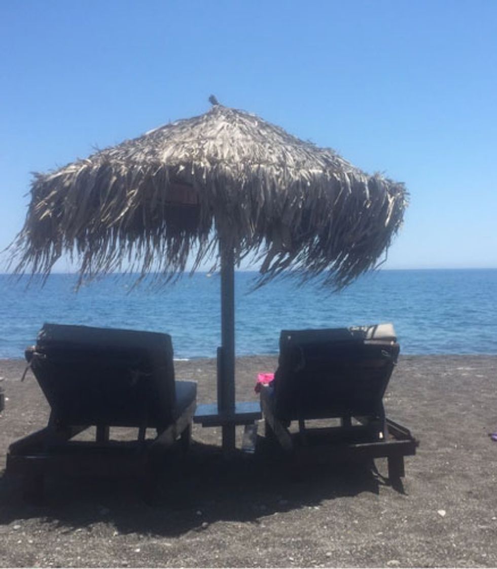 The black beach in Santorini has pebbles for sand.