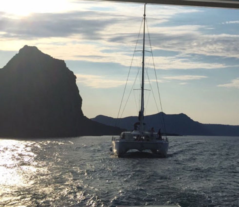 The catamaran takes you around the volcanos.