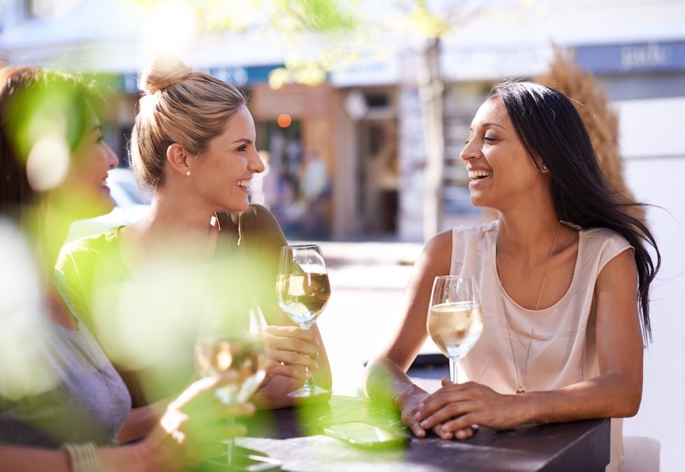 three women enjoying a glass of white wine