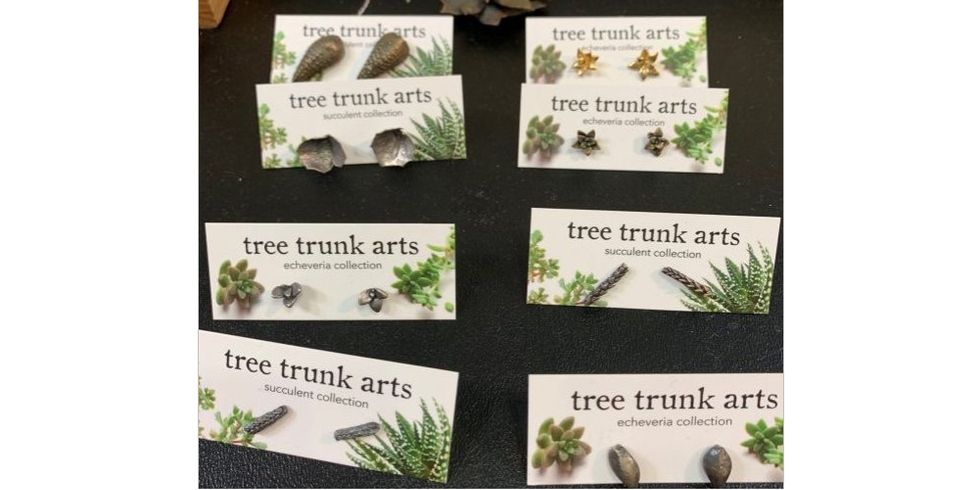 Tree trunk arts earrings.