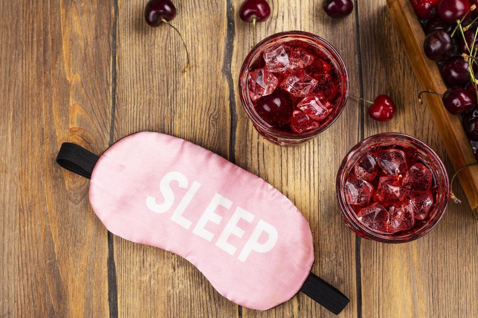 Trendy sleepy girl mocktail. Popular cherry drink for deep sleeping