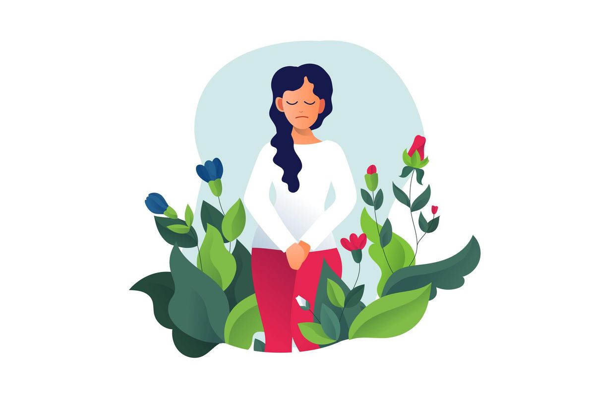 Urinary incontinence, cystitis, involuntary urination woman illustration